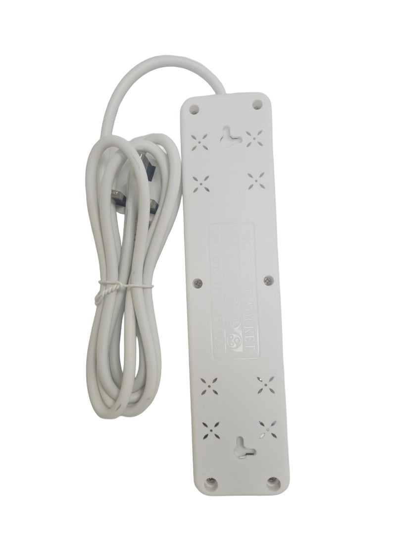 Lucky Hawk شريط تمديد الطاقة مع USB C و Micro USB، 3 منافذ 3 دبابيس، 2 منفذ PD Type-C و 2 منفذ Micro USB، 2500 واط، شريط طاقة مقاوم للاشتعال حتى 750°C مع مفتاح، سلك تمديد بطول 2 متر، محطة شحن مثبتة على الحائط باللون الأبيض - Image 3